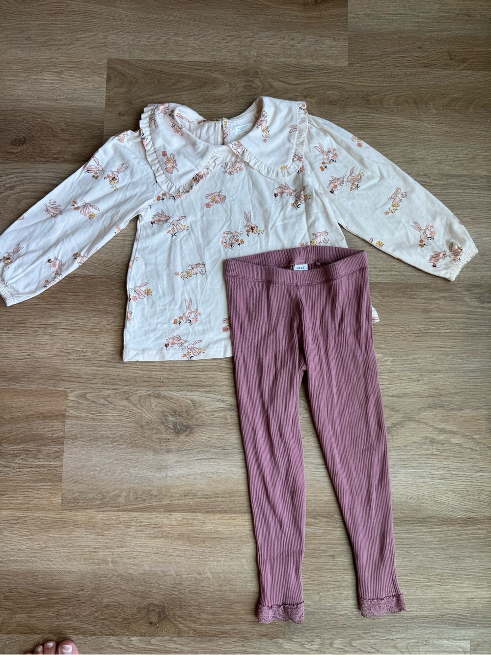 NEXT Cream Floral Top and Dusty Pink Ribbed Leggings Kids Matching Set NWOT
